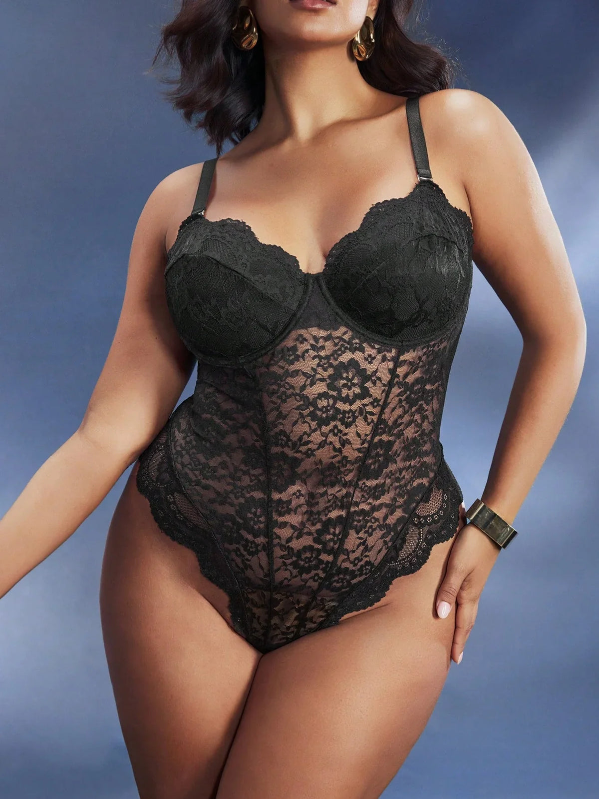 Body elegante de encaje francés, atractivo y sexy, ropa interior de tallas grandes