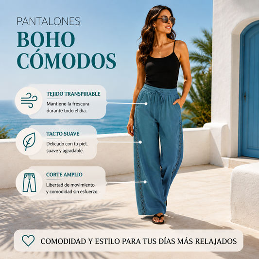 Elia | Pantalones boho de pierna recta