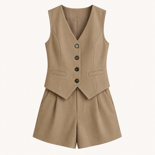 Celeste-Conjunto de chaleco con escote en V y shorts