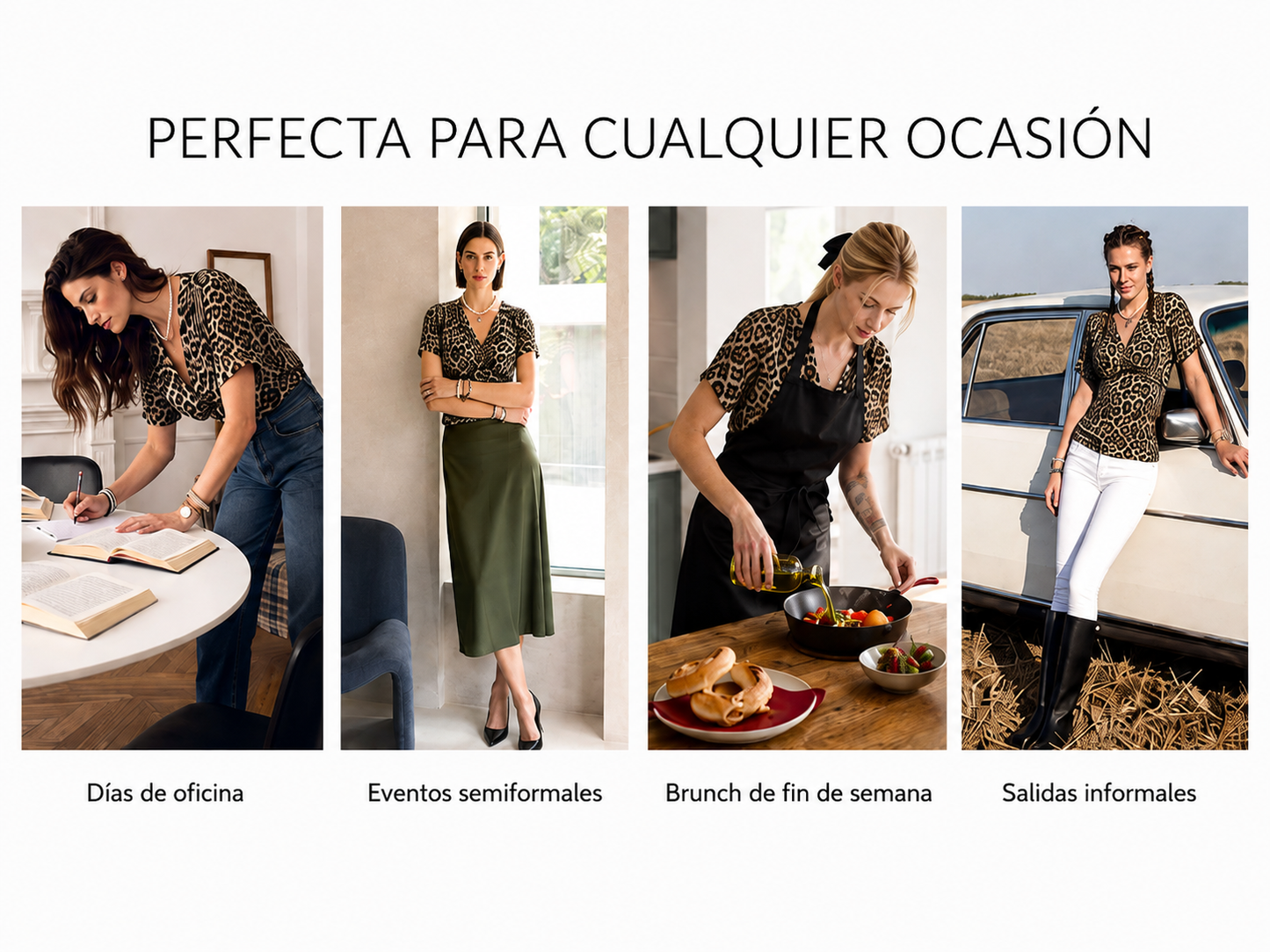 Alessia | Blusa cruzada con estampado de leopardo