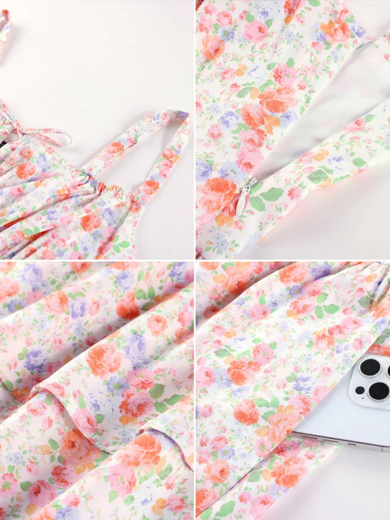 Women Summer Floral Puffy Corset Dress