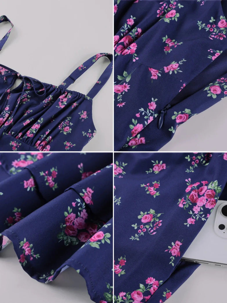 Women Summer Floral Puffy Corset Dress