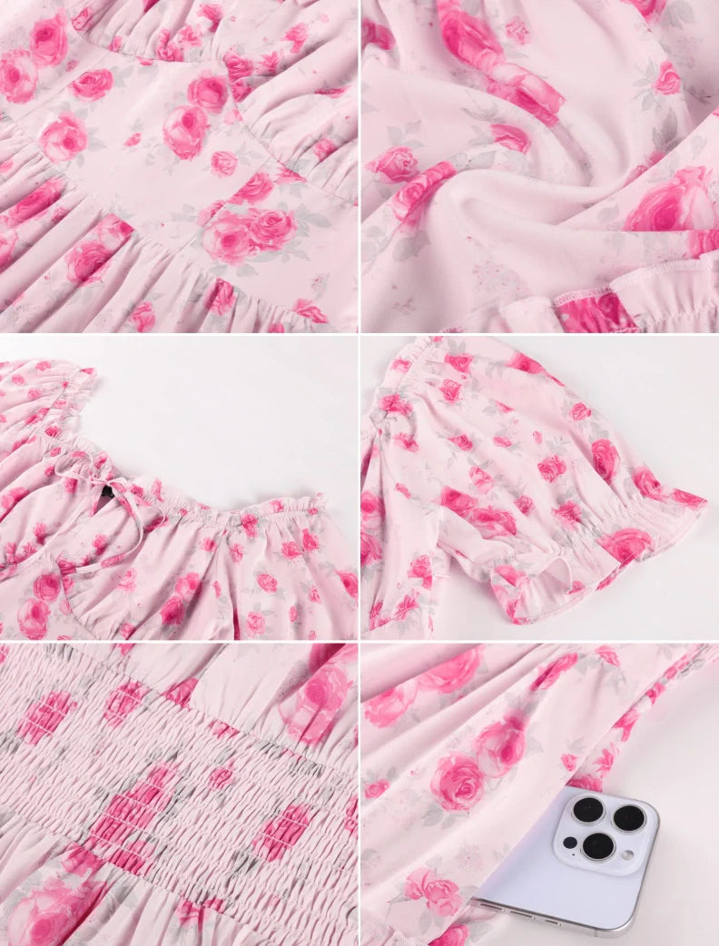 Victorian Summer Floral Pockets Dresses for Women