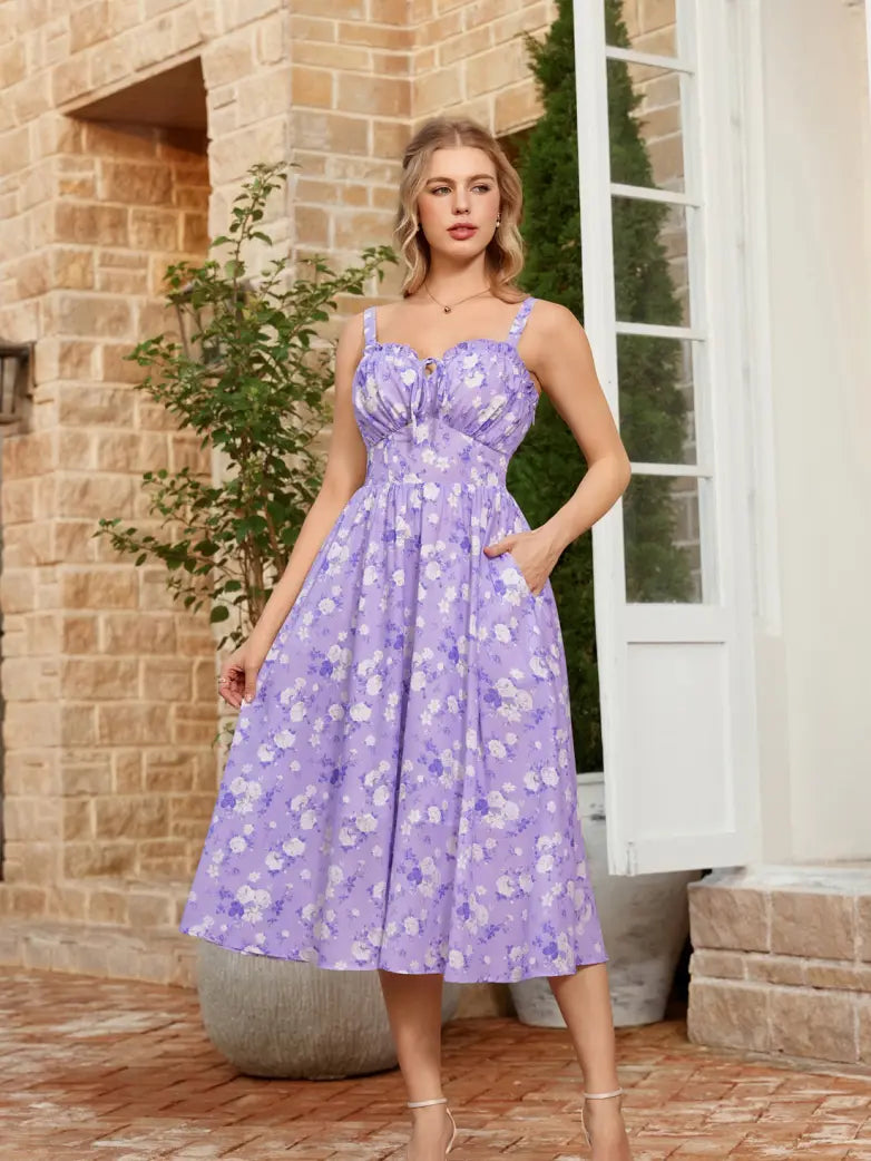 Sweetheart Floral Summer Wedding Pockets Dress