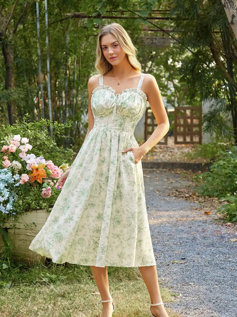 Sweetheart Floral Summer Wedding Pockets Dress