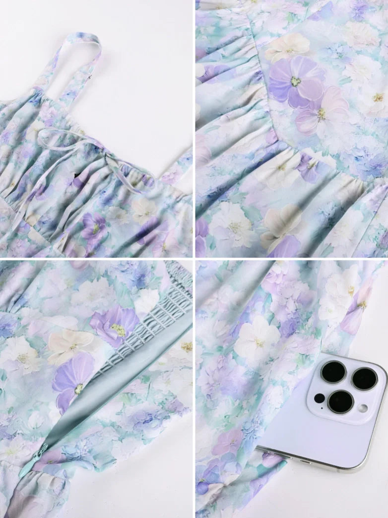 Valentine's Day Floral Summer Front Slit Pocket Dress