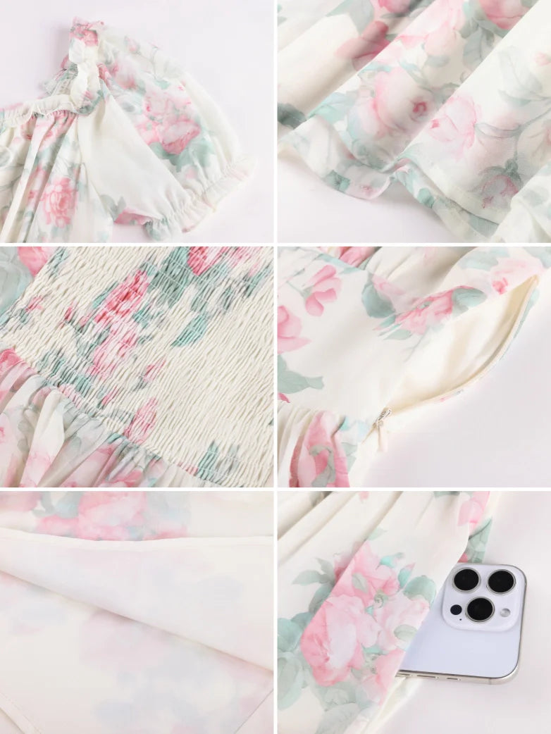 Victoria Garden Tea Party Floral Chiffon Pockets Dress