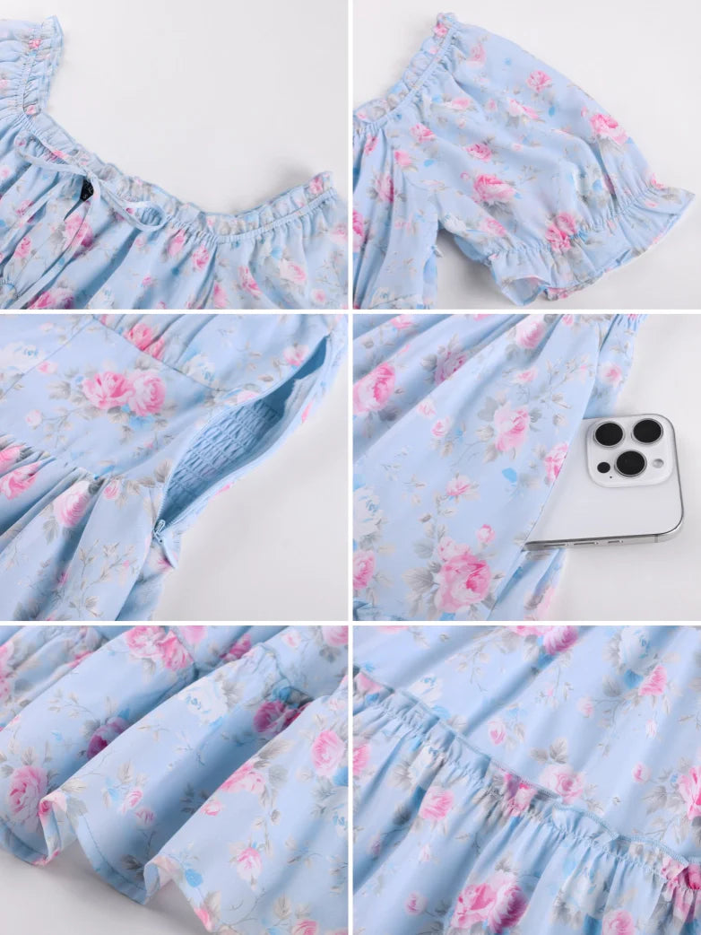 Victorian Summer Floral Pockets Dresses for Women