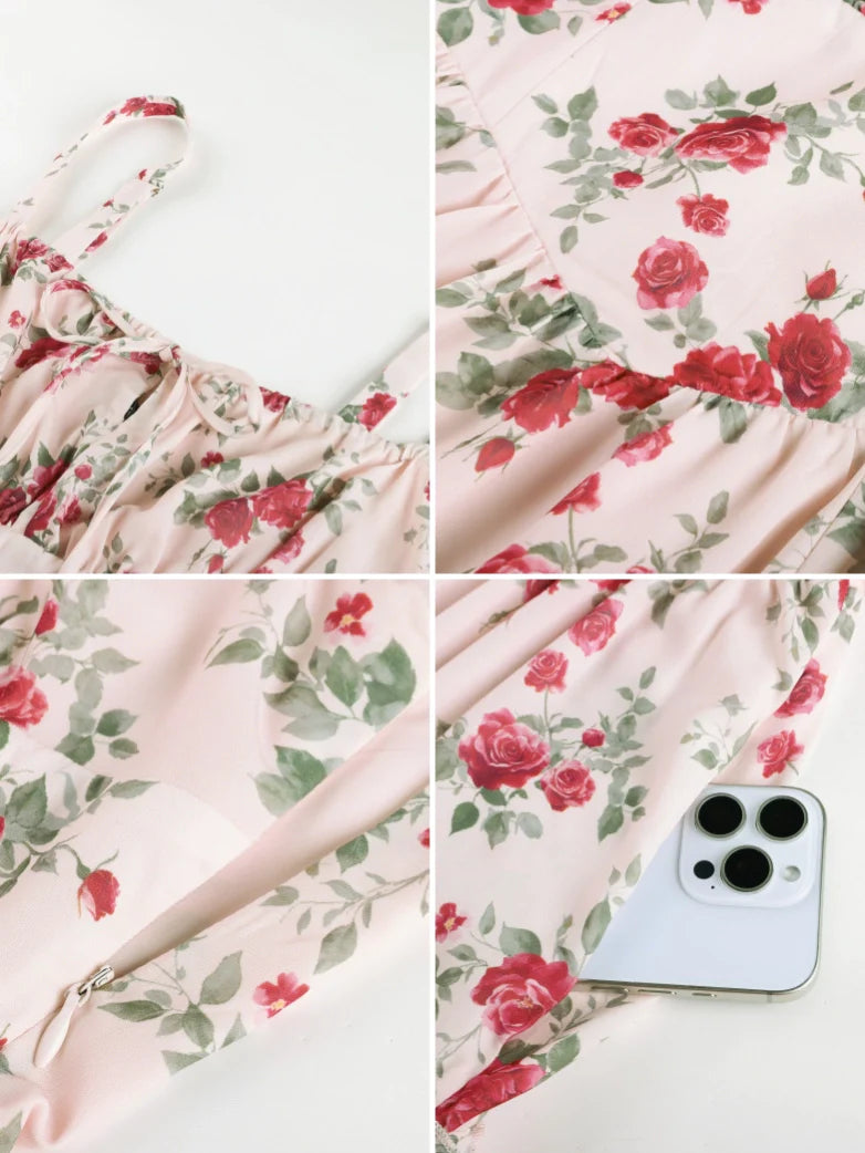 Valentine's Day Floral Summer Front Slit Pocket Dress