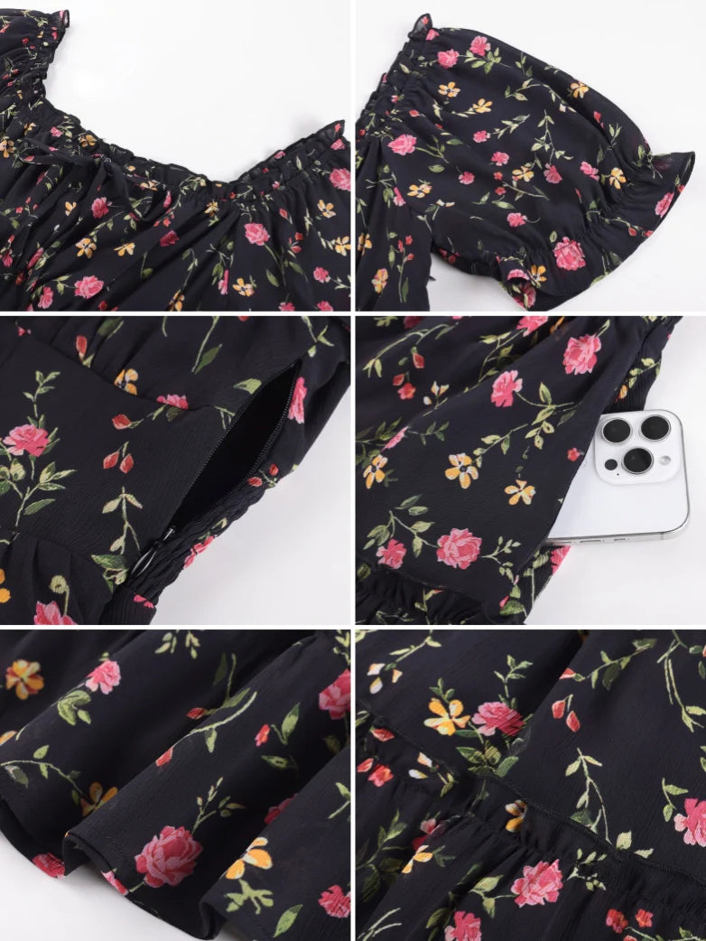 Victorian Summer Floral Pockets Dresses for Women