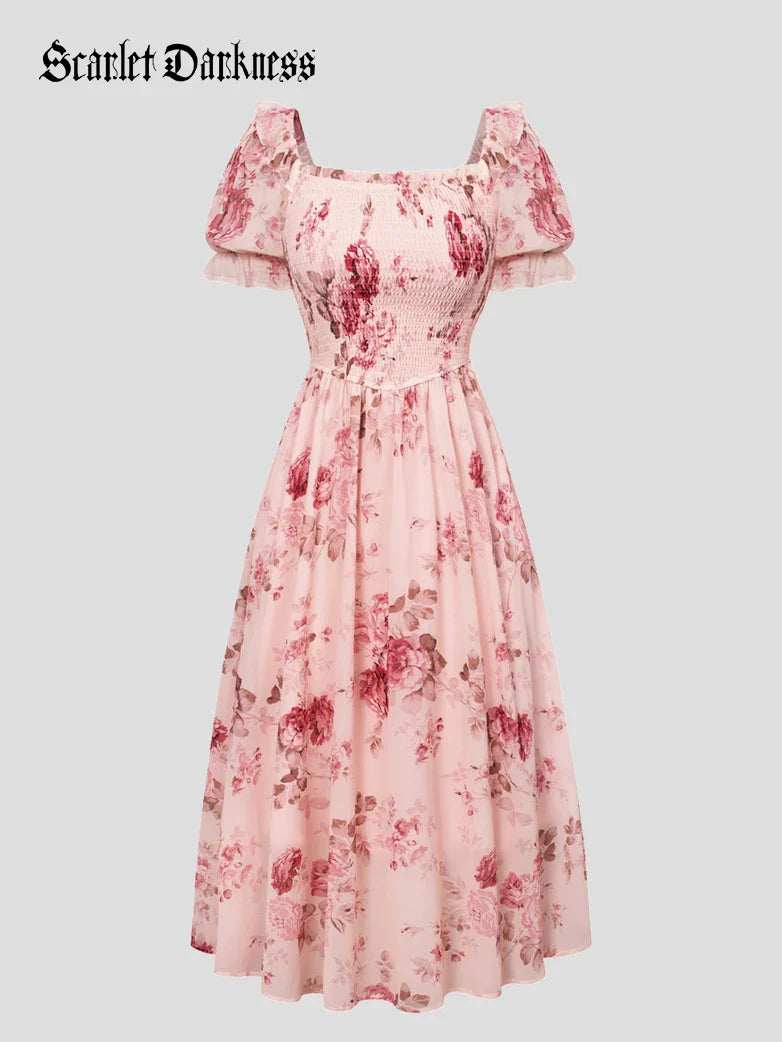 Bridgeton Puff sleeves Chiffon Pleated Pocket Dress