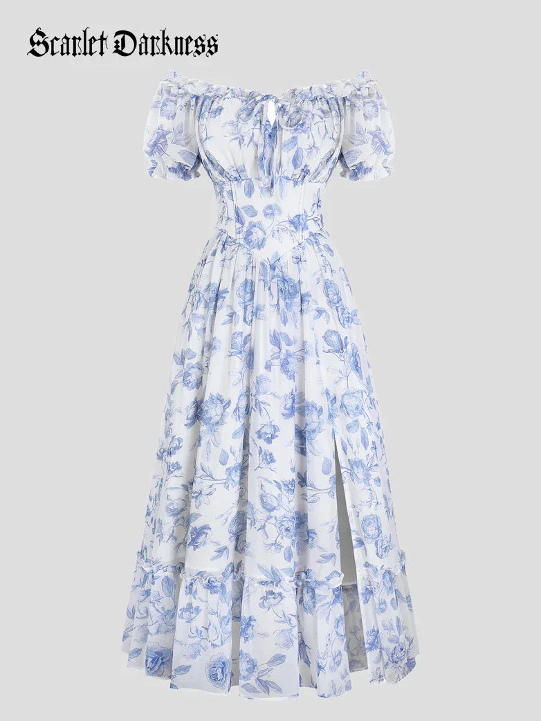 Victoria Garden Tea Party Floral Chiffon Pockets Dress