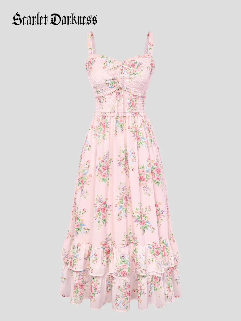 Women Renaissance Chiffon Pleated Pockets Dress