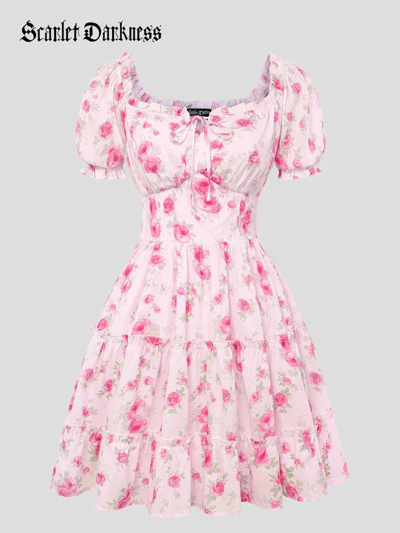 Victorian Summer Floral Pockets Dresses for Women