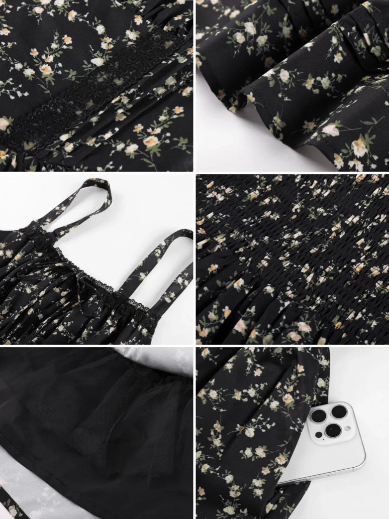 Victorian Puffy Corset Dress Sundress with Pockets