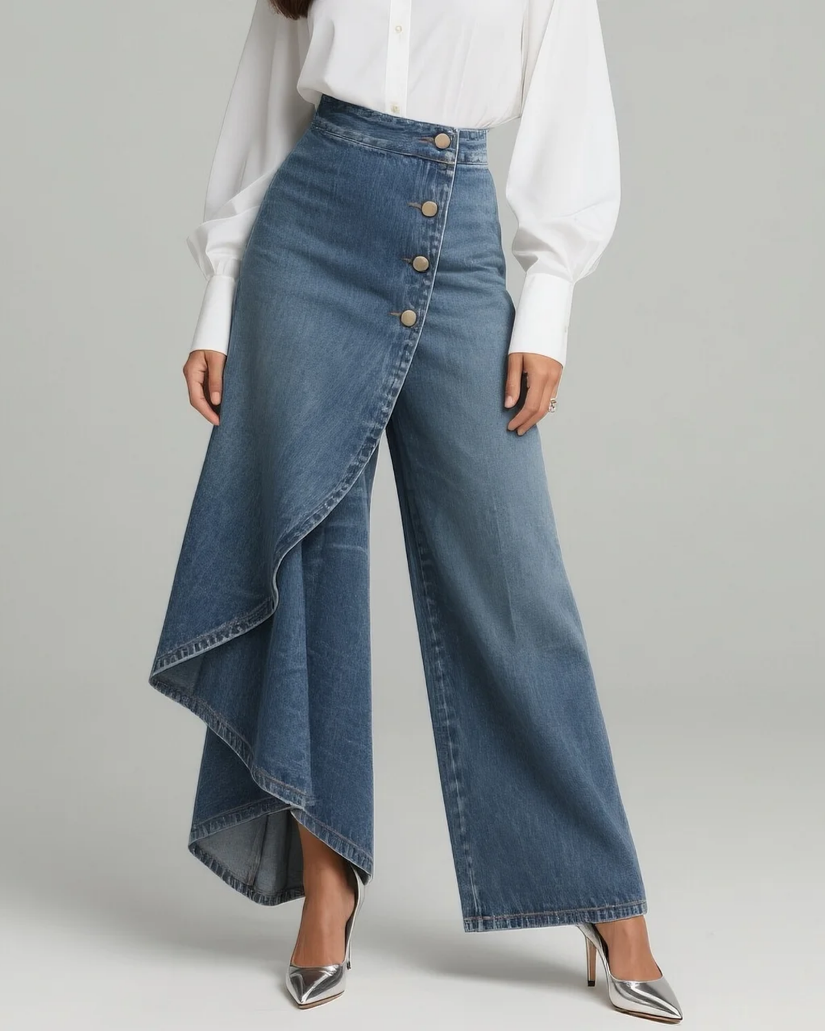 Pantalón de sarga vaquera de cintura alta