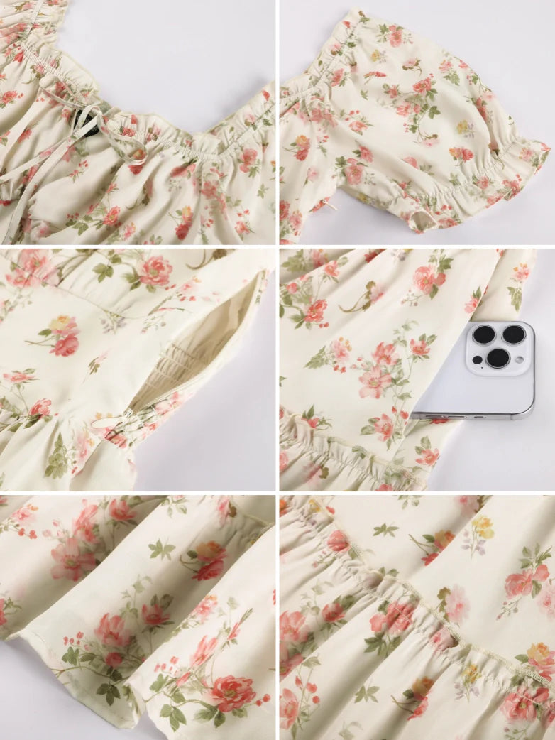 Victorian Summer Floral Pockets Dresses for Women