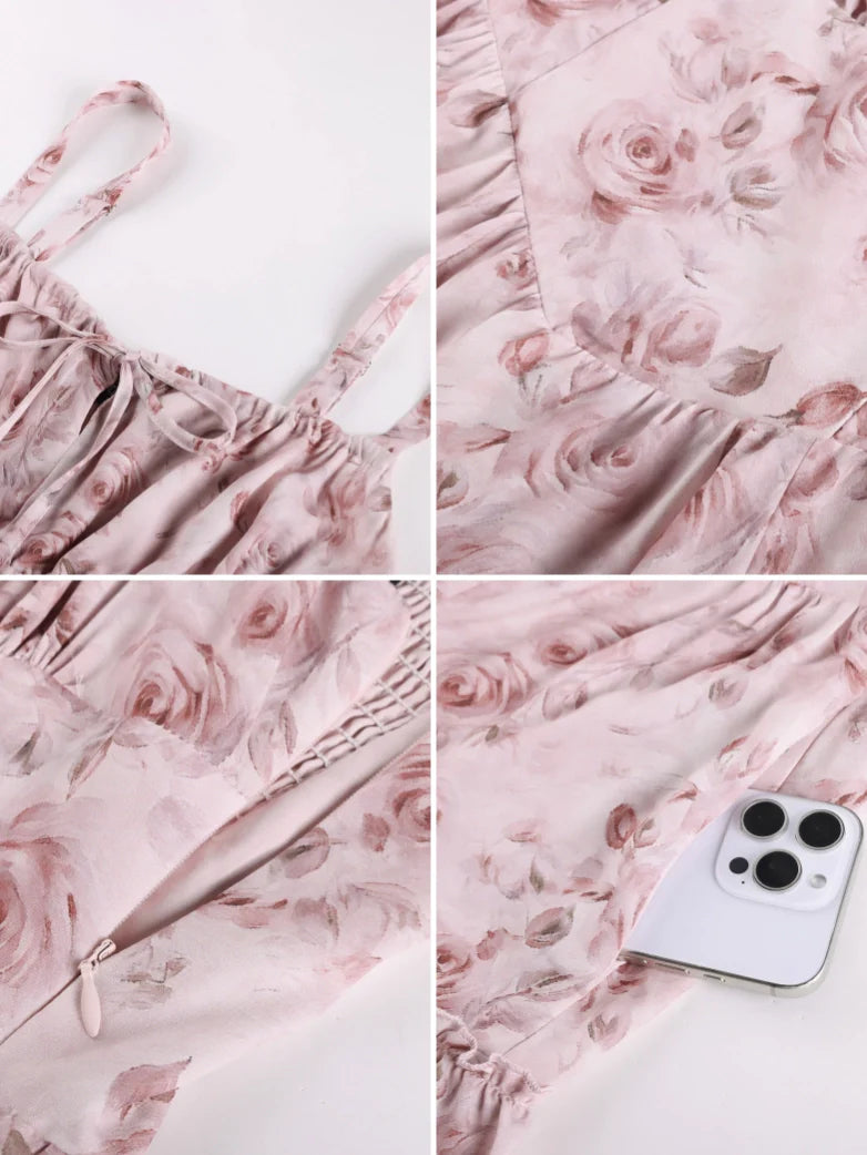 Valentine's Day Floral Summer Front Slit Pocket Dress