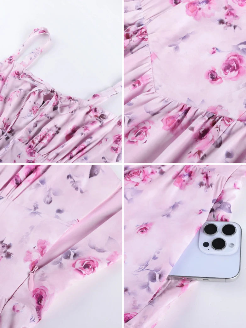 Valentine's Day Floral Summer Front Slit Pocket Dress