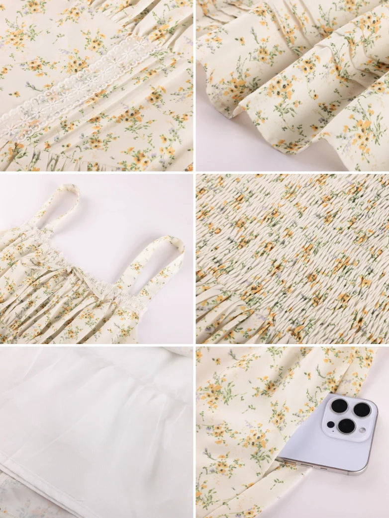Victorian Puffy Corset Dress Sundress with Pockets