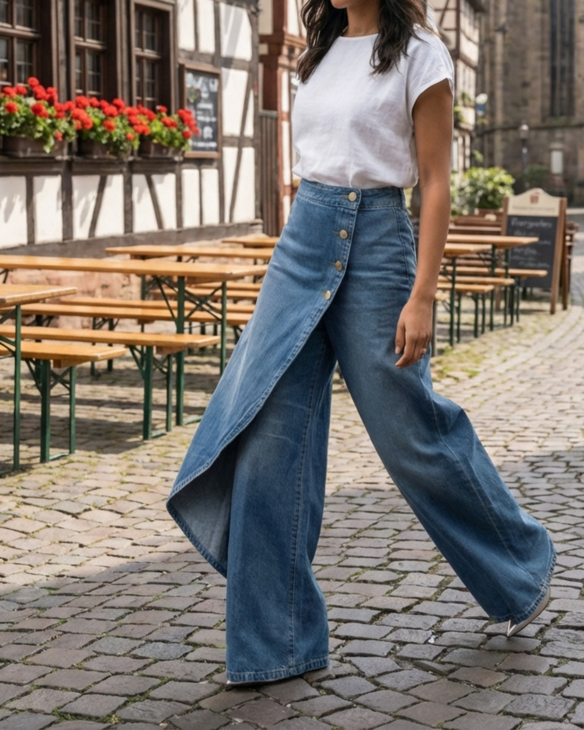 Pantalón de sarga vaquera de cintura alta
