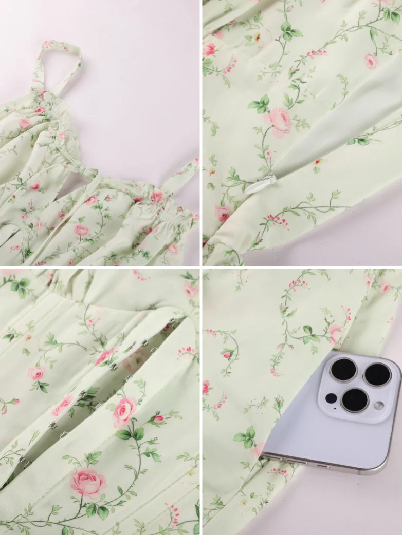 Victorian Floral Spring Corset Dress with Pockets