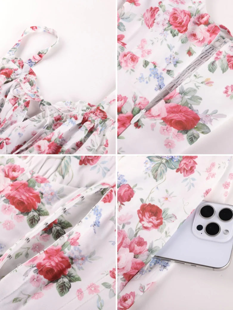 Victorian Floral Spring Corset Dress with Pockets