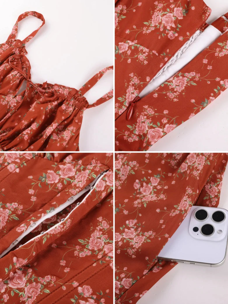 Victorian Floral Spring Corset Dress with Pockets