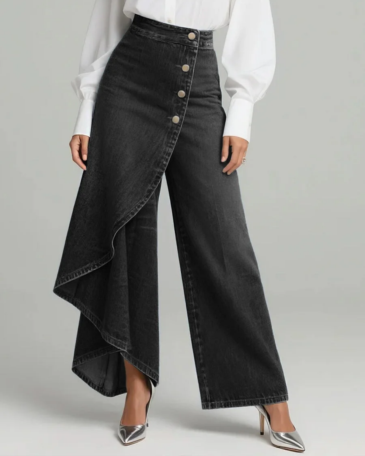 Pantalón de sarga vaquera de cintura alta