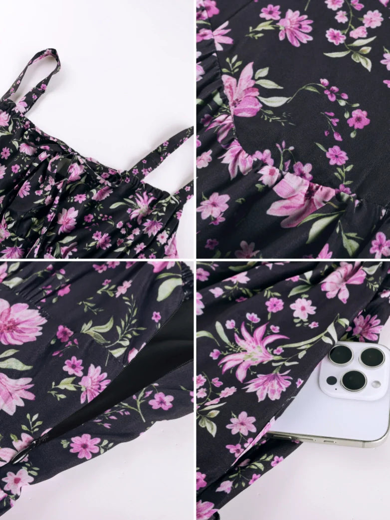 Valentine's Day Floral Summer Front Slit Pocket Dress