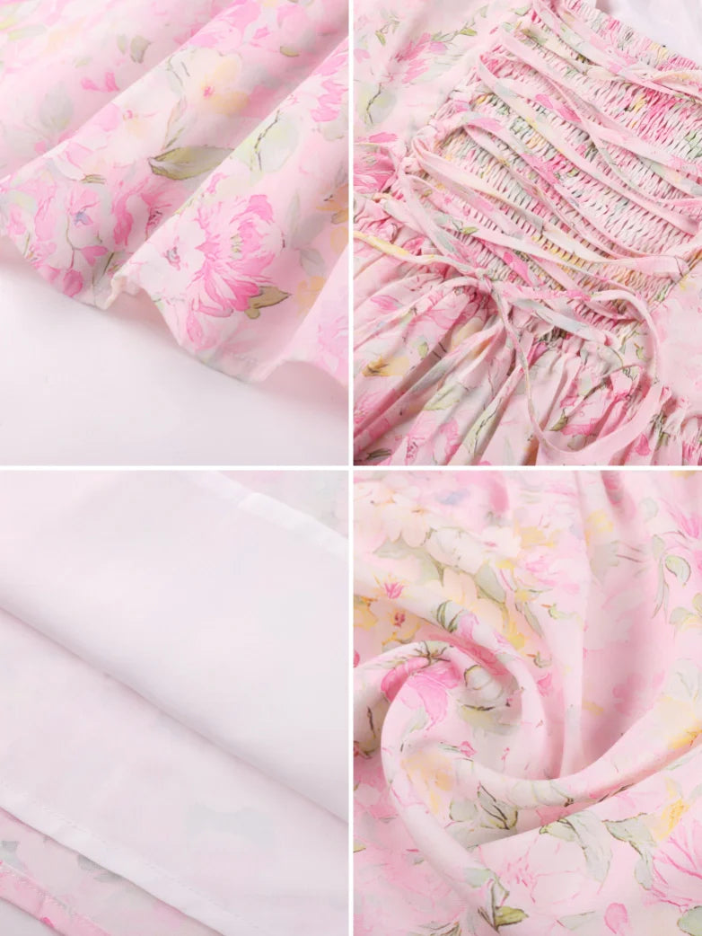 Victorian Floral Spring Corset Dress with Pockets