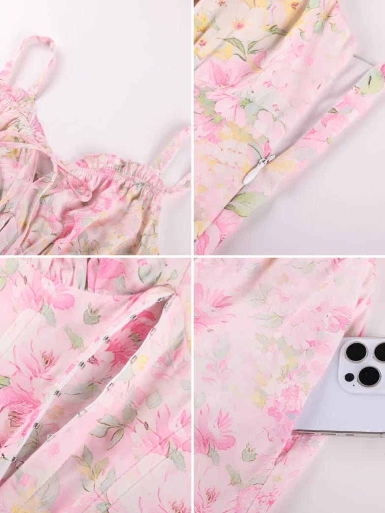 Victorian Floral Spring Corset Dress with Pockets