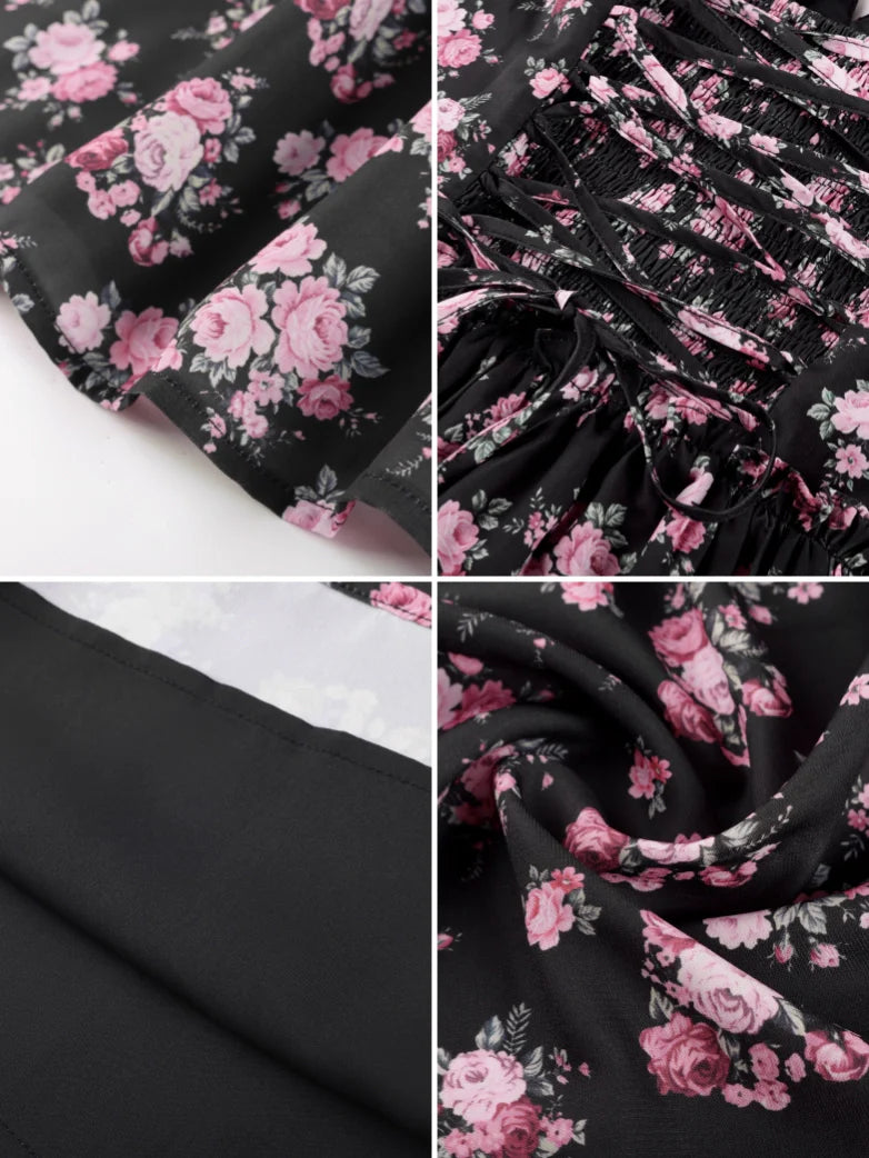 Victorian Floral Spring Corset Dress with Pockets