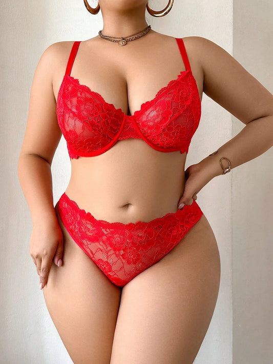 1 conjunto de sujetador y braga para mujer de tallas grandes, en color liso, con aros, cómodo y moldeador