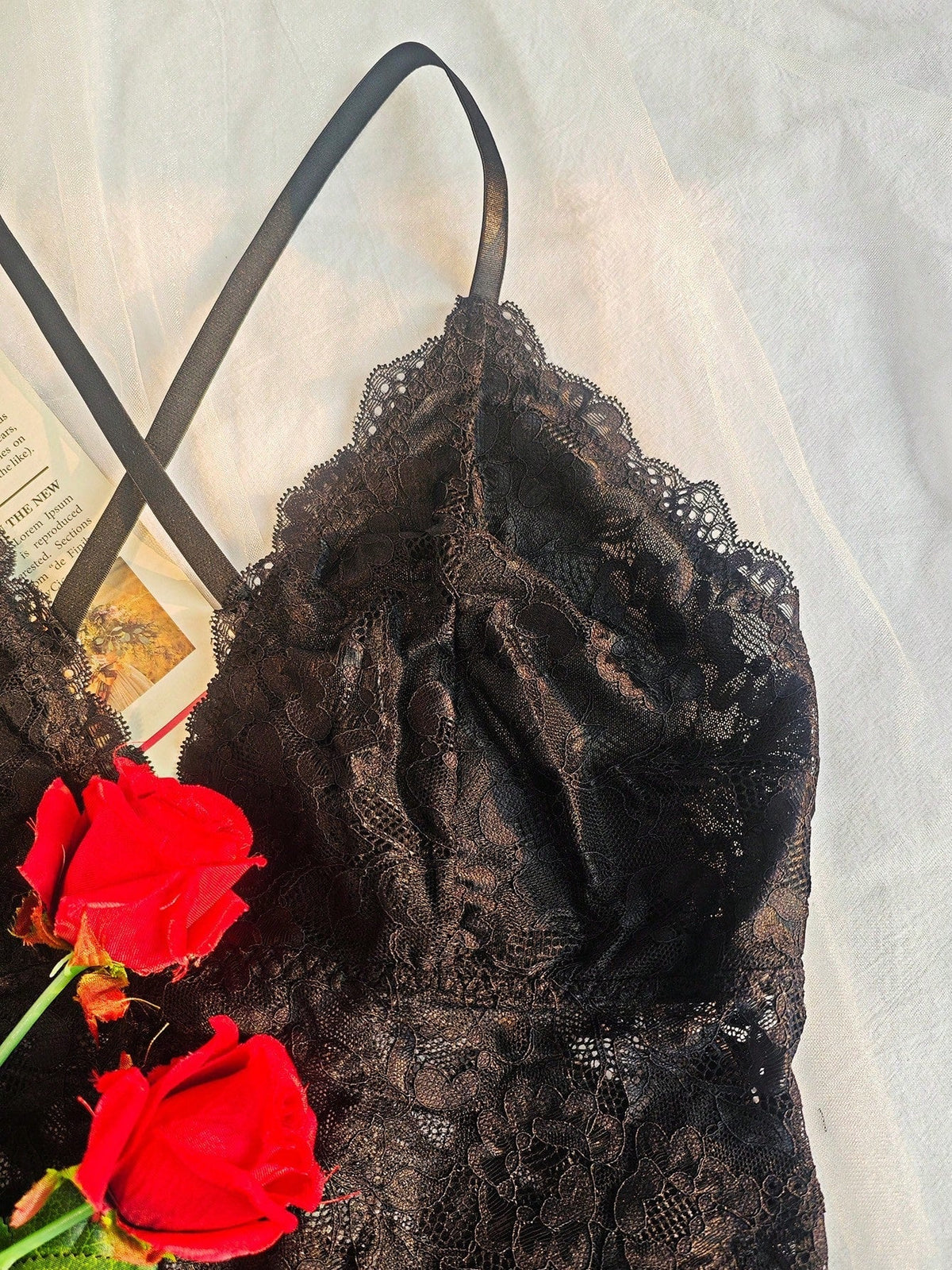 Mono sexy sin varillas, con escote en V profundo y corte sensual, de encaje, para mujer de tallas grandes