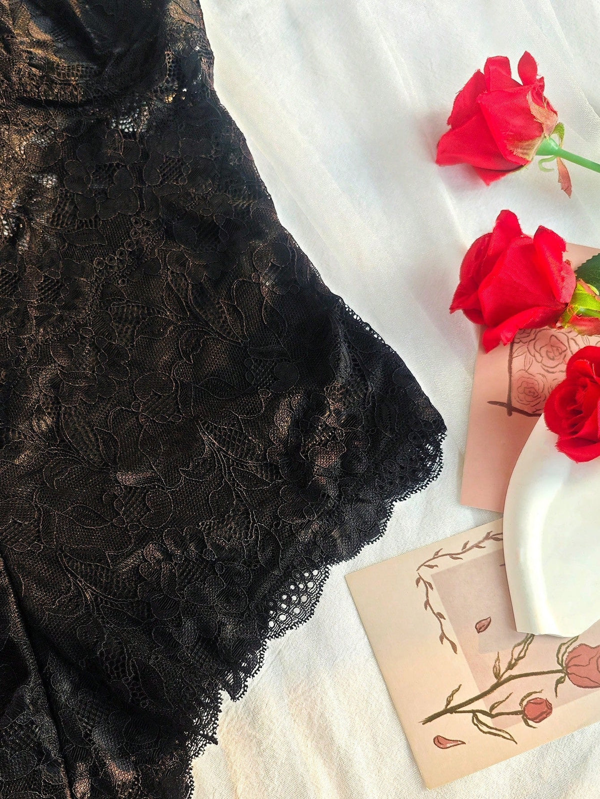 Mono sexy sin varillas, con escote en V profundo y corte sensual, de encaje, para mujer de tallas grandes