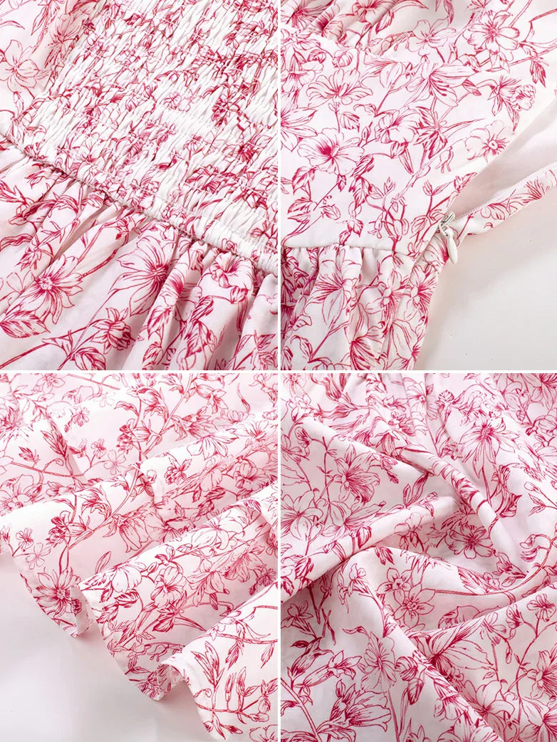 Women Summer Floral Puffy Corset Dress