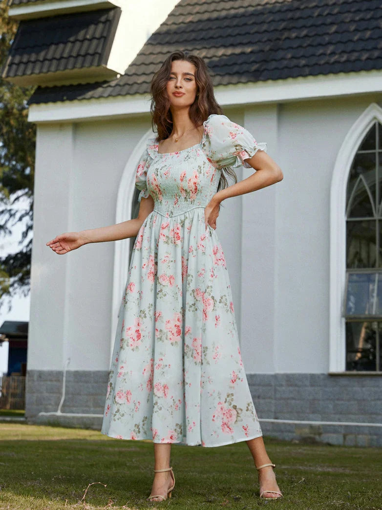 Bridgeton Puff sleeves Chiffon Pleated Pocket Dress