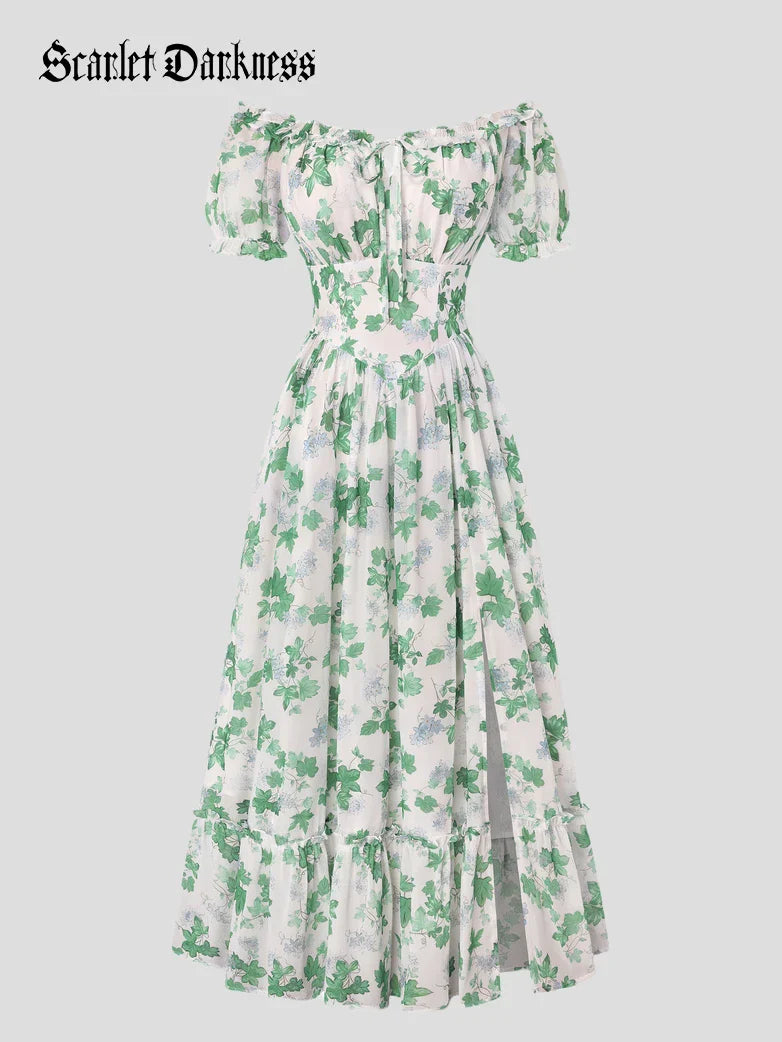 Victoria Garden Tea Party Floral Chiffon Pockets Dress