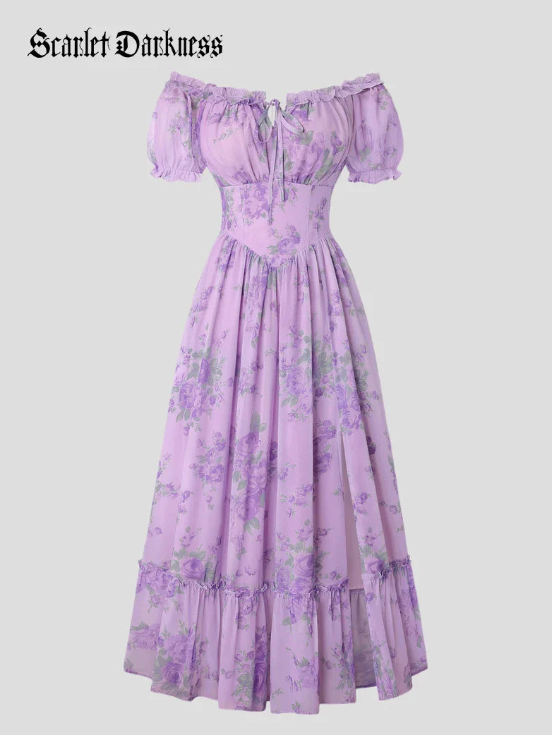 Victoria Garden Tea Party Floral Chiffon Pockets Dress