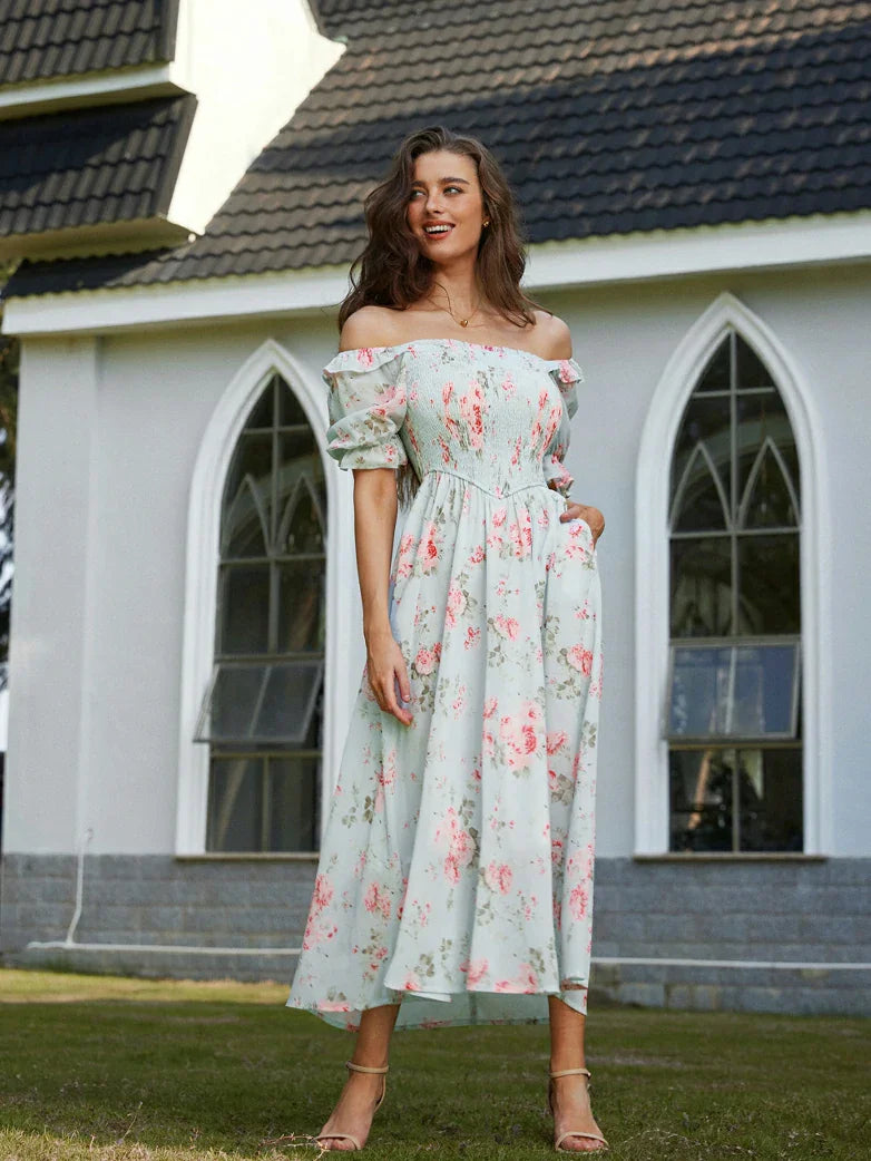 Bridgeton Puff sleeves Chiffon Pleated Pocket Dress