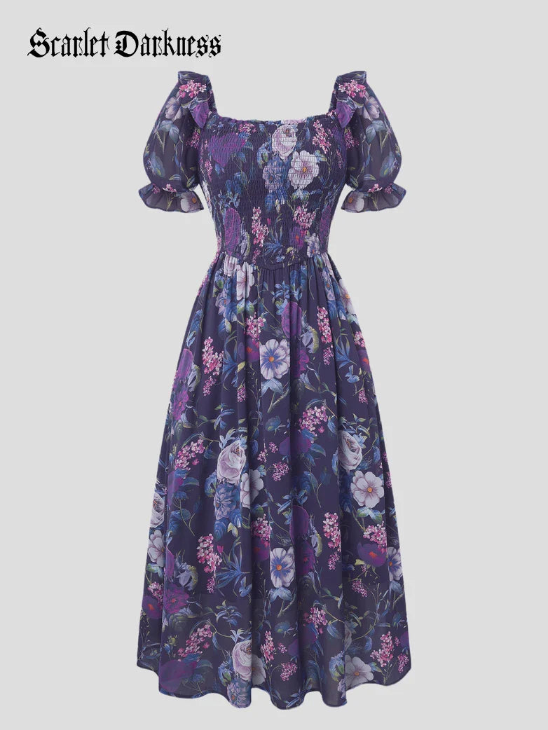 Bridgeton Puff sleeves Chiffon Pleated Pocket Dress