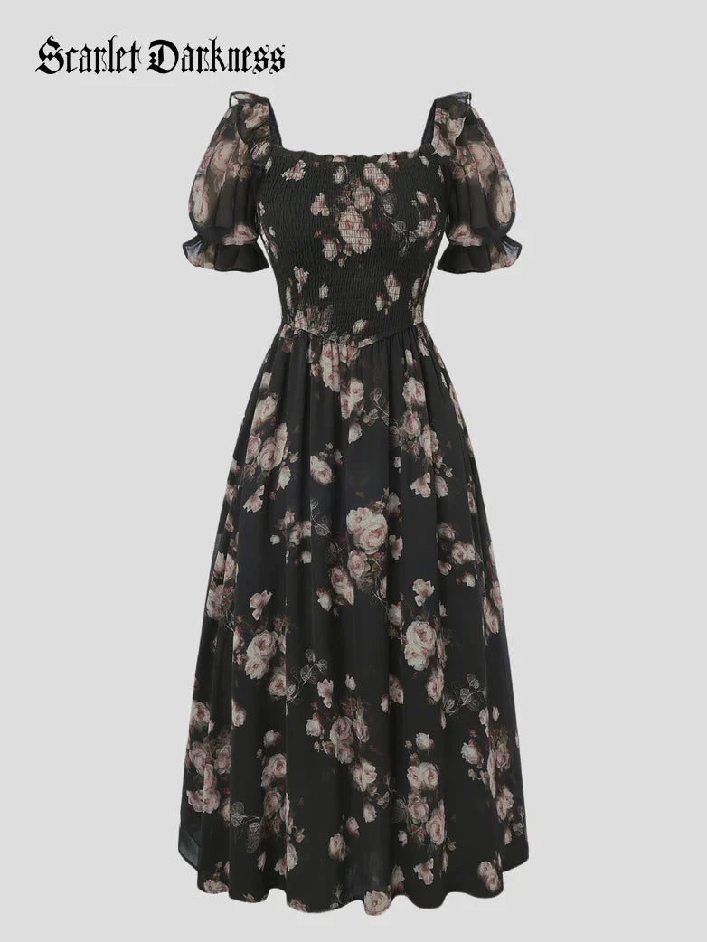 Bridgeton Puff sleeves Chiffon Pleated Pocket Dress