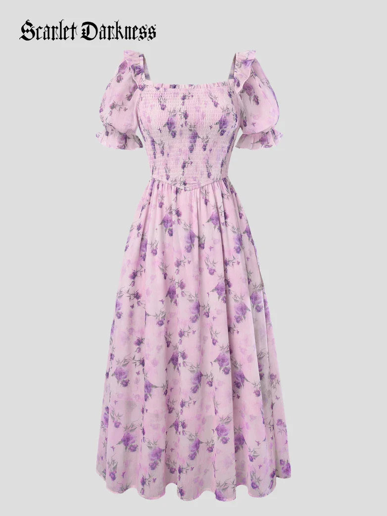 Bridgeton Puff sleeves Chiffon Pleated Pocket Dress