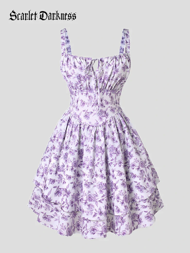 Women Summer Floral Puffy Corset Dress