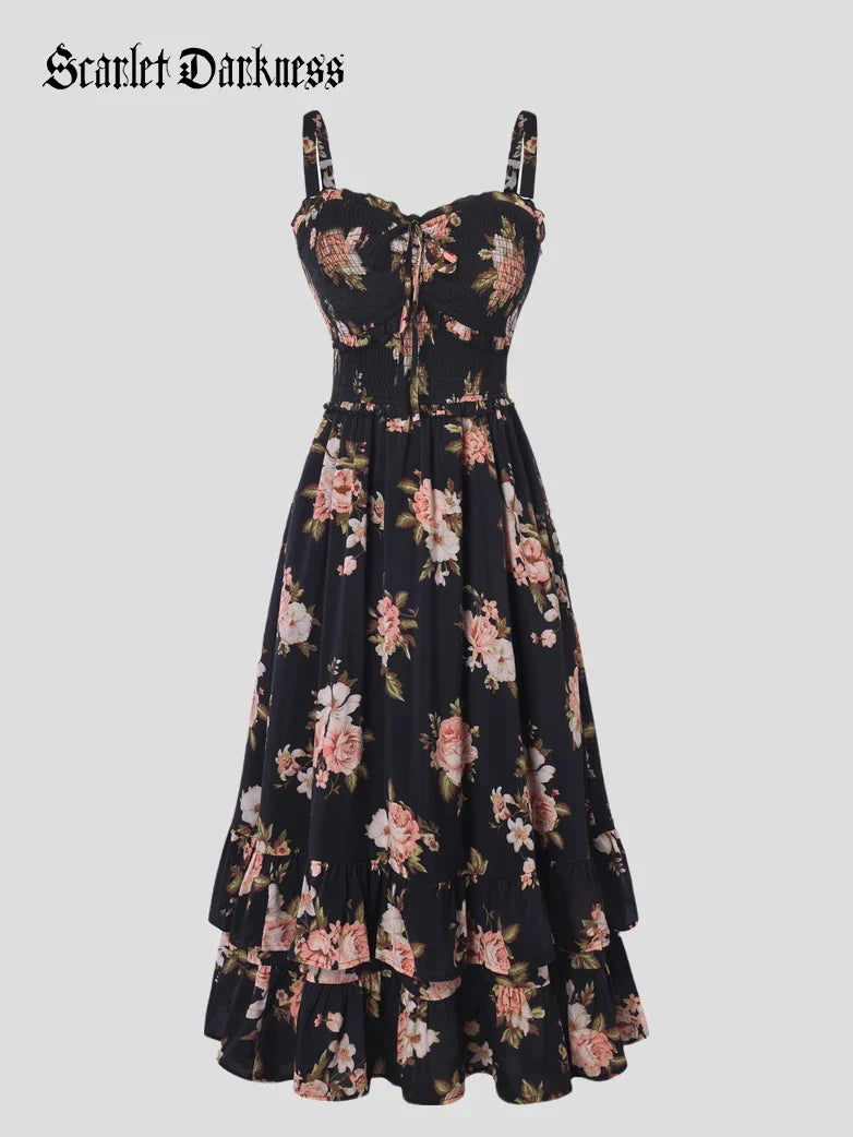 Women Renaissance Chiffon Pleated Pockets Dress