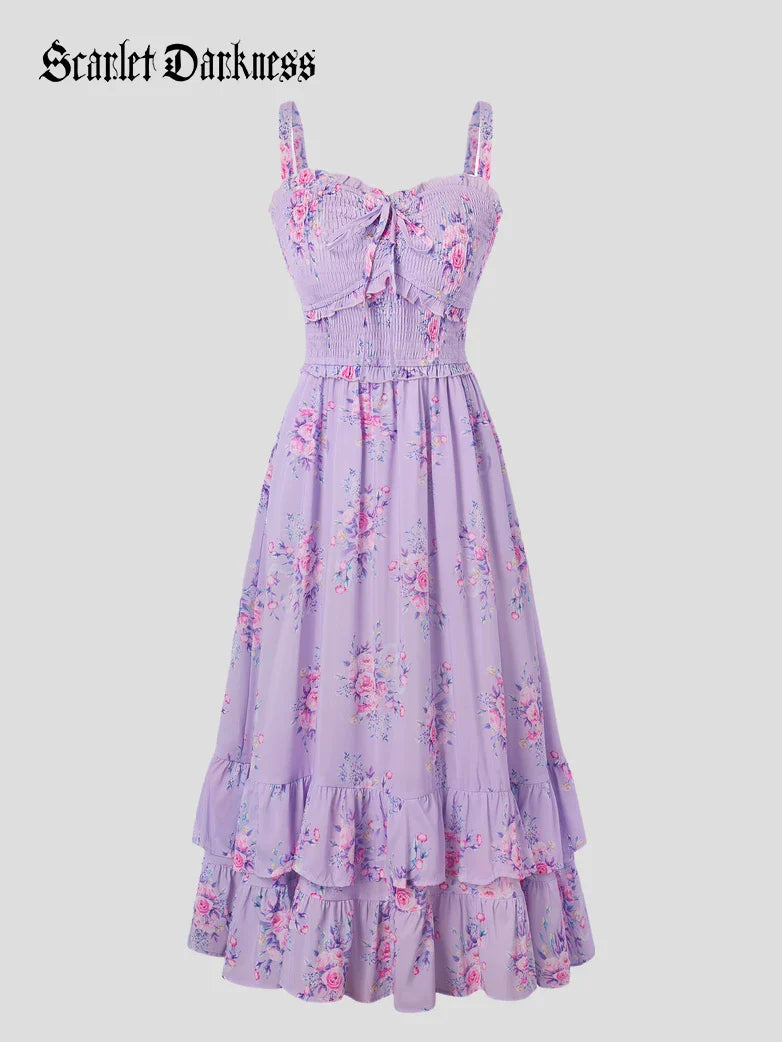 Women Renaissance Chiffon Pleated Pockets Dress