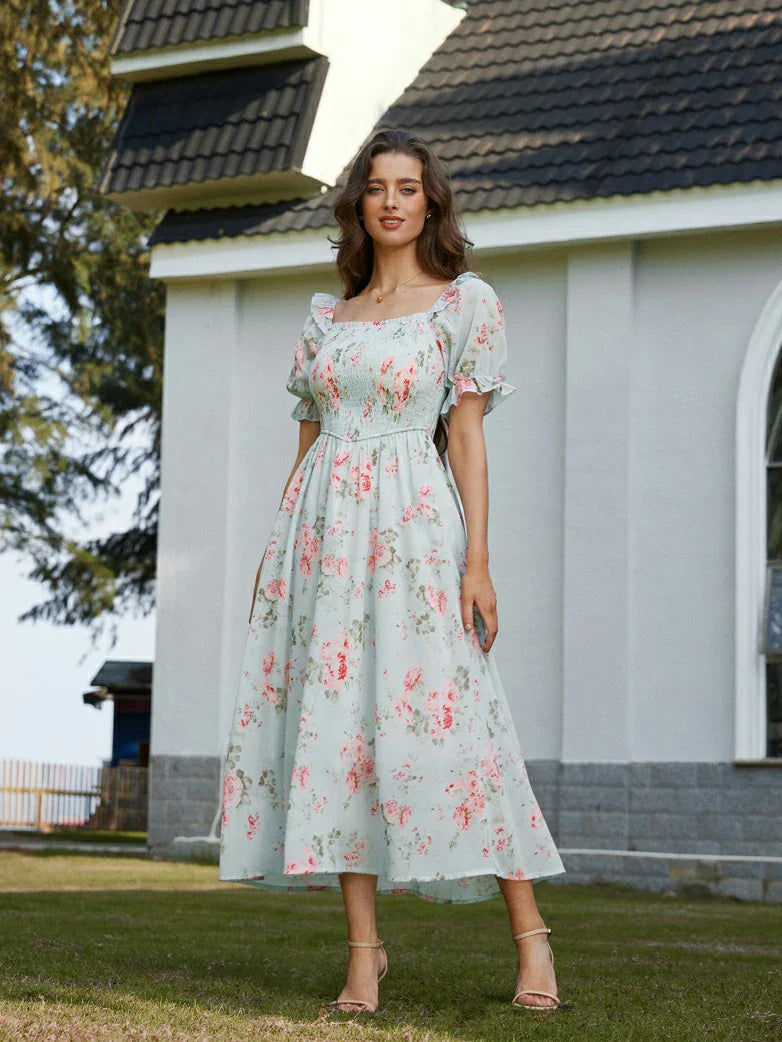 Bridgeton Puff sleeves Chiffon Pleated Pocket Dress