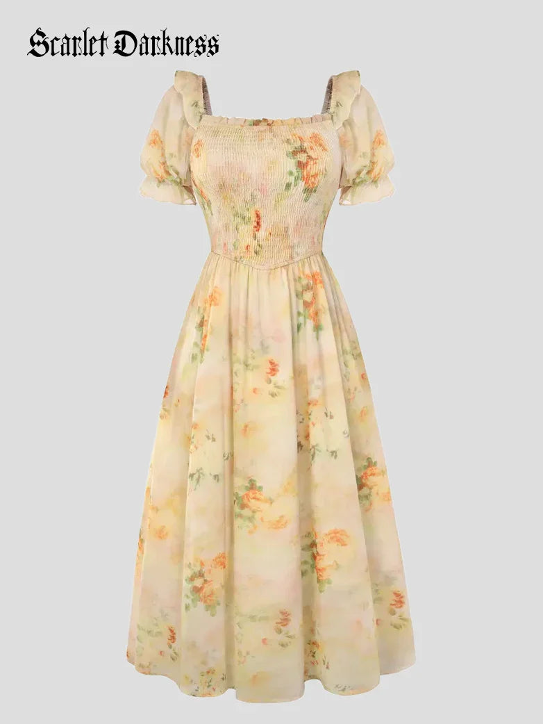 Bridgeton Puff sleeves Chiffon Pleated Pocket Dress