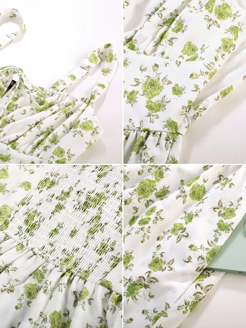 Women Summer Floral Puffy Corset Dress